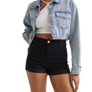 H&M & Denim High Waisted Black Denim Cuffed Jean Shorts 6